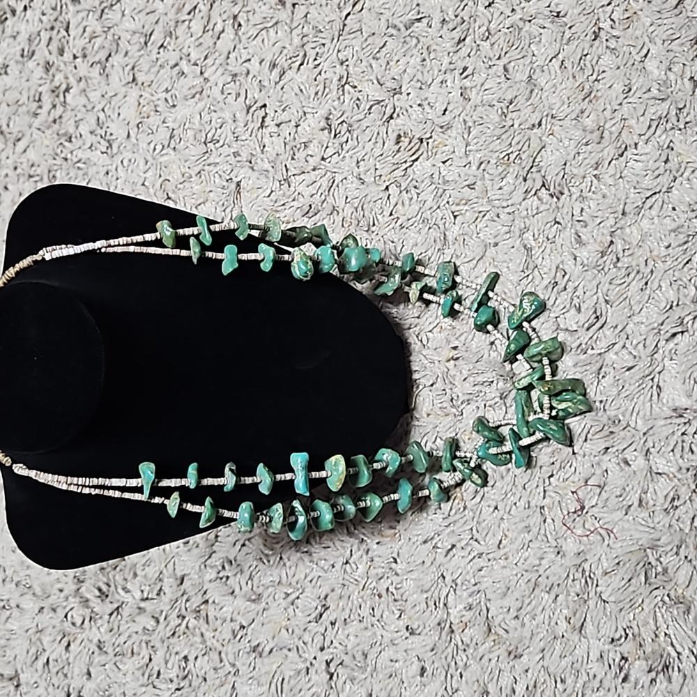 Genuine Turquoise Antique Santo Domingo Necklace with White Shell Heishi